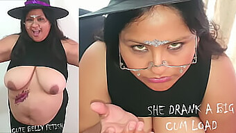 Halloween-Themed Video Featuring Big Natural Tits, Belly, And Swallowing